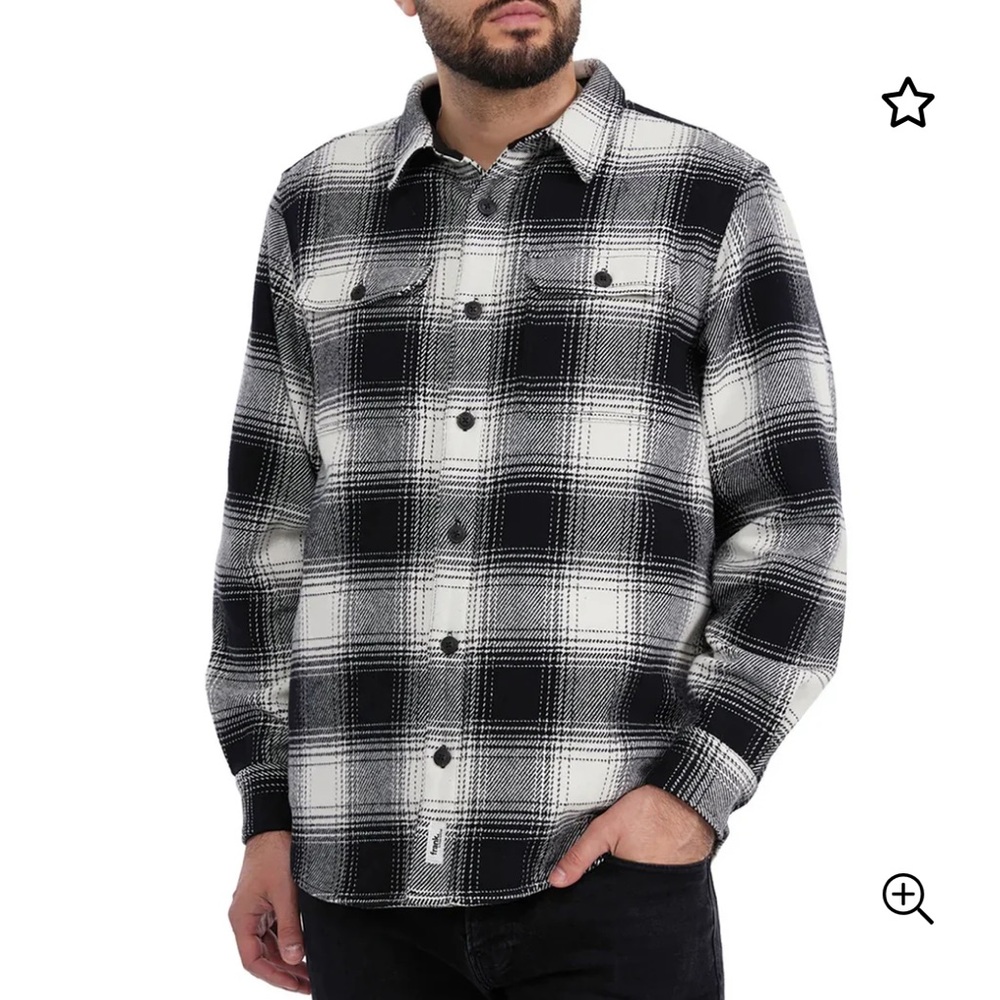 frank. by Frank And Oak Men's Flannel Shacket - XL Black and White